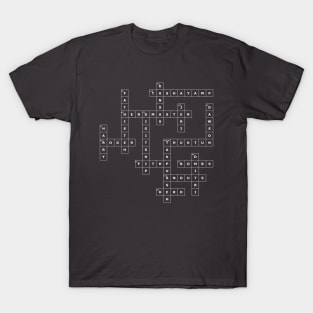 (1985FO-D) Crossword pattern with words from a famous 1985 science fiction book. [Dark Background] T-Shirt